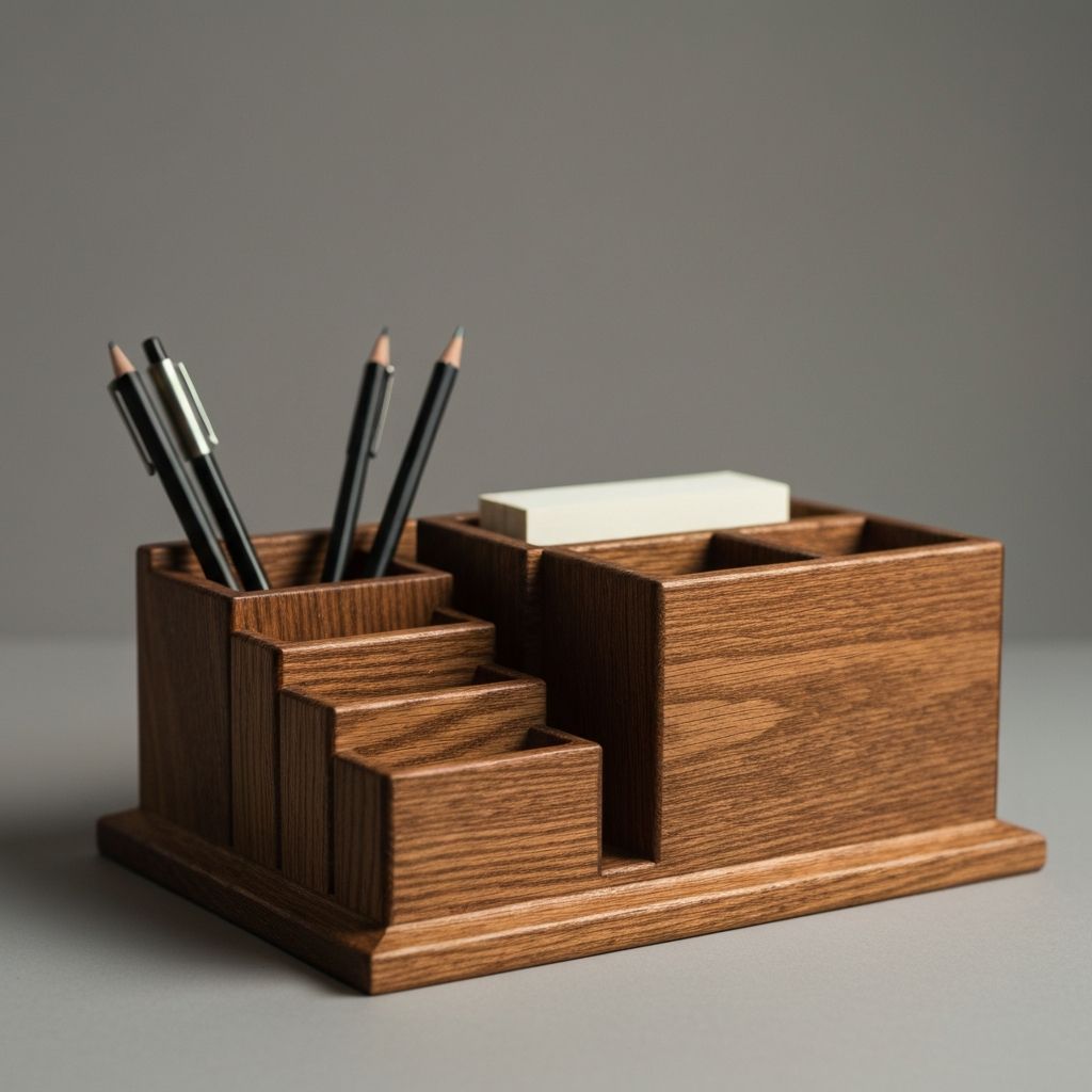 Modern wooden desk organizer with multiple compartments